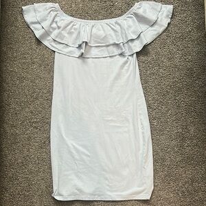 Off-Shoulder Ruffle Dress in Light Gray